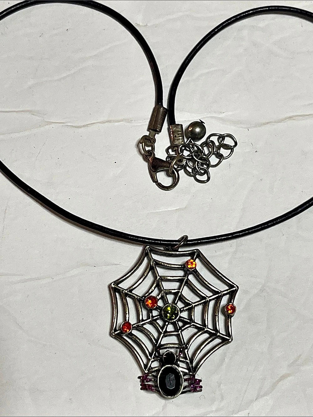 Spider Web Pendant Necklace in Black & Silver Tone